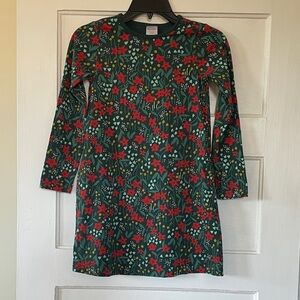 Hanna Andersson Girls Floral Holiday Dress Green Red Cotton Size 8 130cm